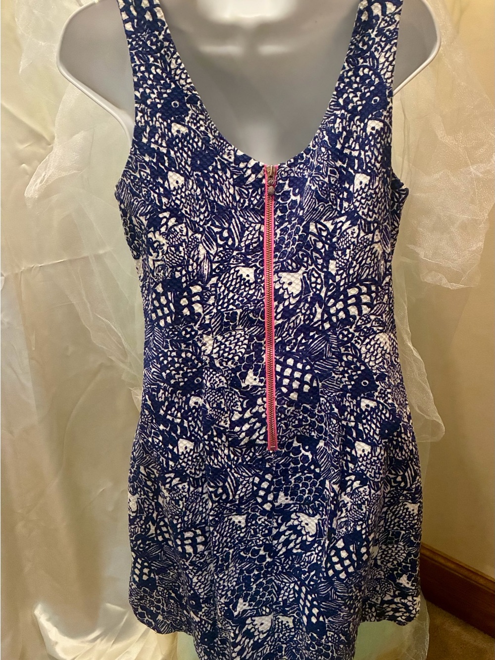 Lilly Pulitzer Navy and White Crochet-Trim Shift Dress - Picture 8 of 10